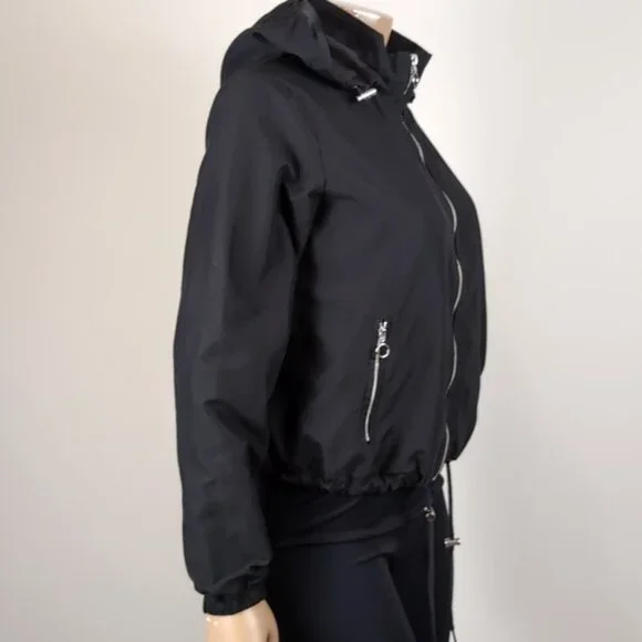 Suzy Shier Soft Shell Hooded Jacket Black Drawstring Adjustable Spring Fall - Picture 6 of 11